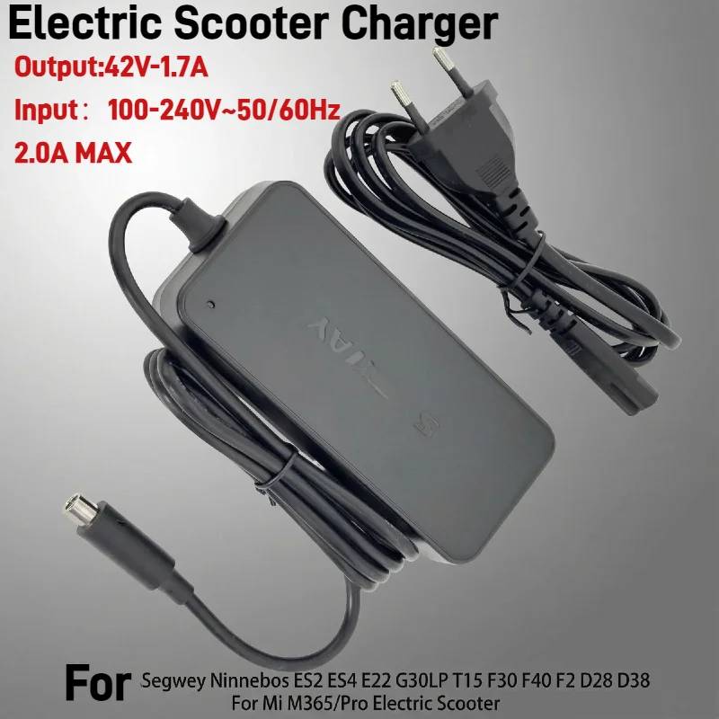 

Зарядное устройство-адаптер 42В 1.7А для электросамокатов Ninebot G2, G30D, D28, ES1, ES2, ES4, F30, F40, M365, 1S, Pro, Pro2