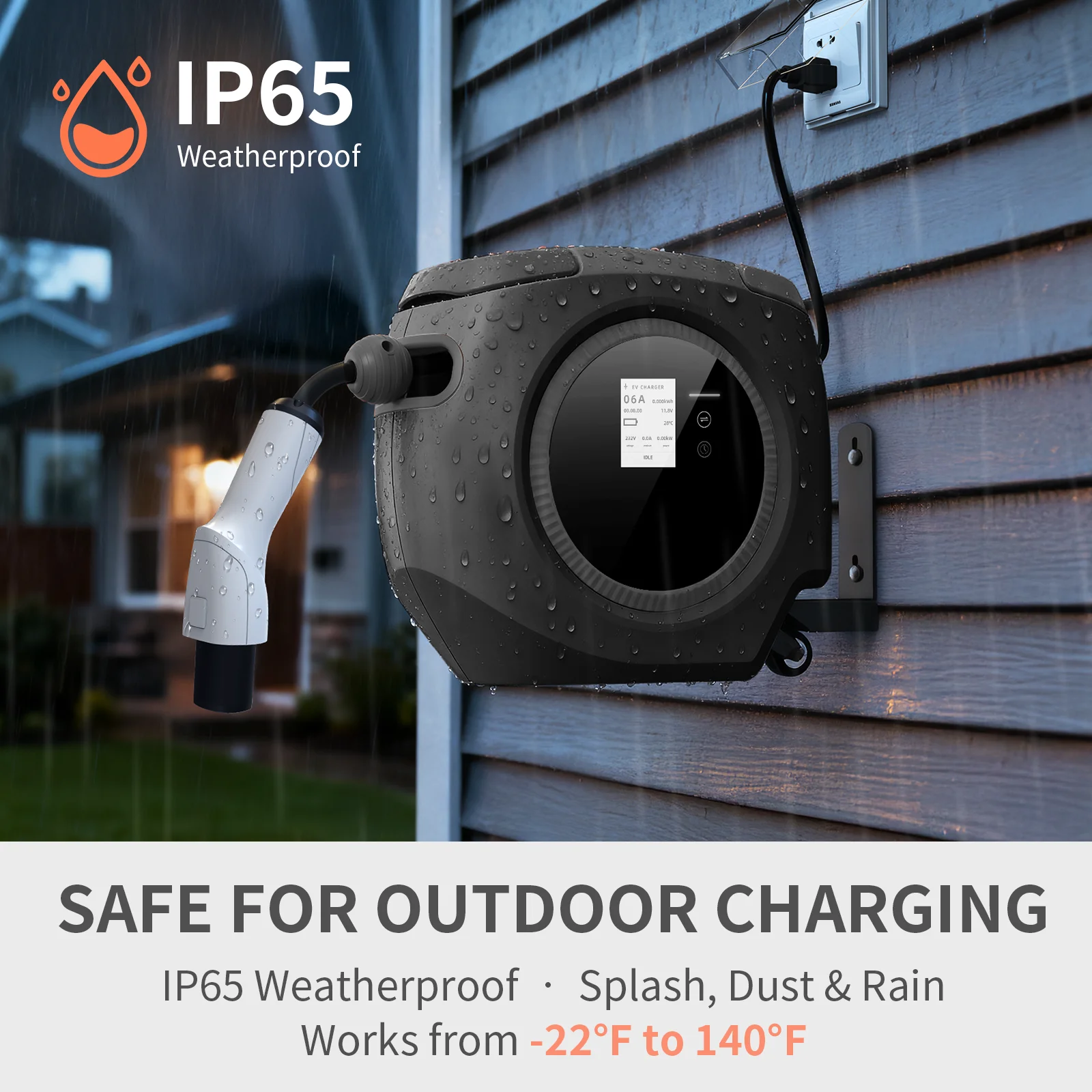 Portable EV Charging Station With Retractable Cable, SAE J1772, 16A 120V (Level 1)