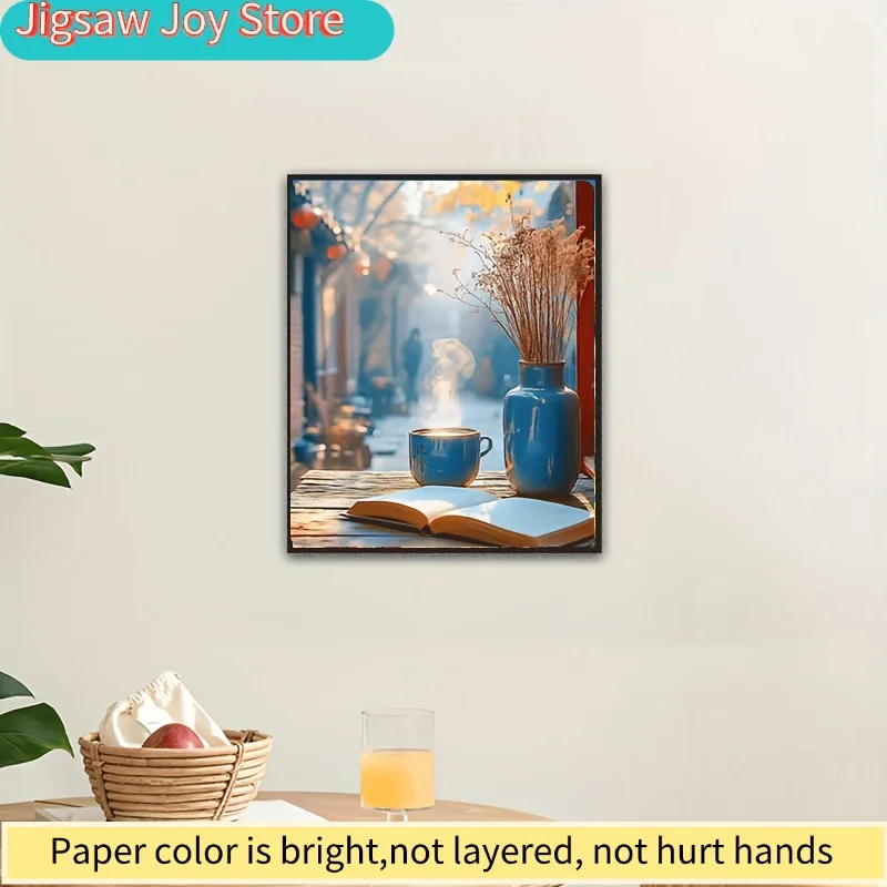 لغز صغير مكون من 500 قطعة يصور وقت قراءة القهوة، مثالي كهدية لعيد الميلاد. قطعة فنية مريحة للعطلات هذه بمقاس 15×10 بوصة