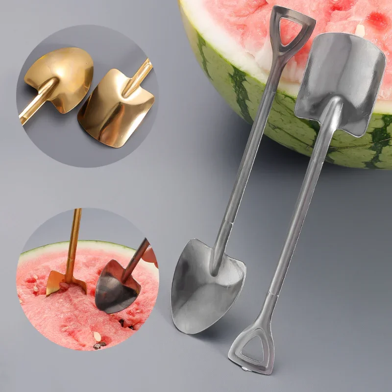 1/4PCS Creative Shovel Spoon Stainless Steel Coffee Ice Cream Dessert Teaspoon Tableware Cutlery Sets for Kitchen Accessories