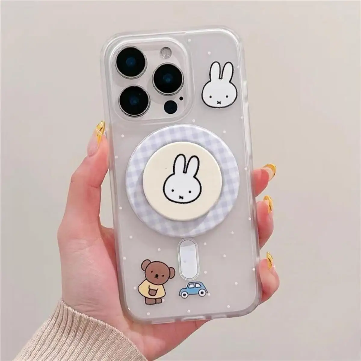 Miffy Mobile Phone Case Cute Anime Rabbit Magnetic Holder Phone Case Kawaii Cartoon Case Suitable for Apple 16 Pro Promax 151413