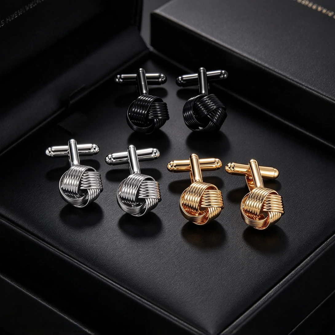 Classic Wire Knot Cufflinks Metal Polished Twisted Design French Shirt Cuff Links For Men Formal Tuxedo Business Wedding Suits