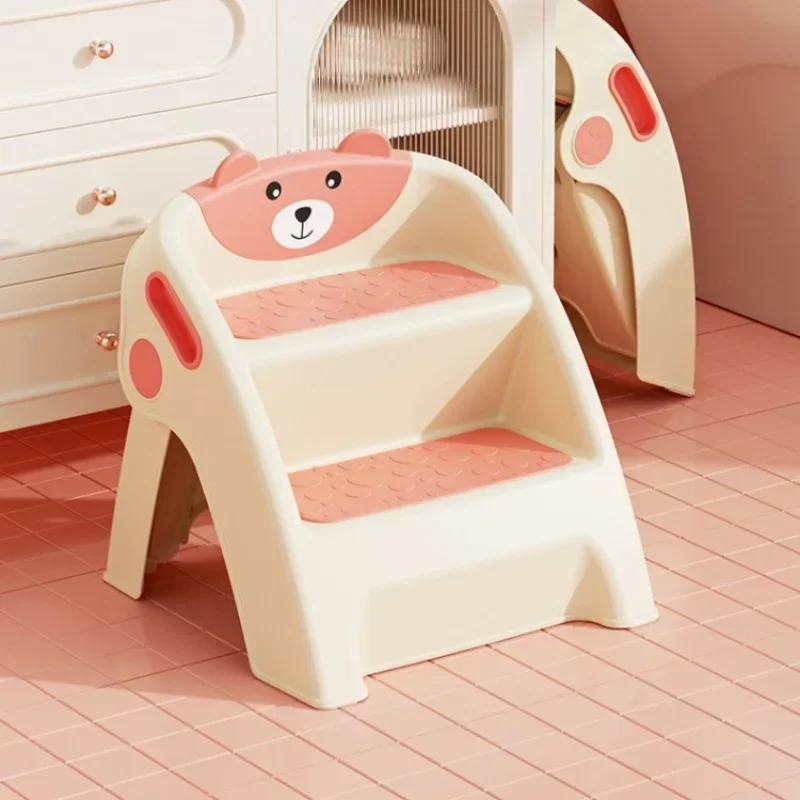 

2 Layers Children's Stool Cute Bear Shape Washbasin Hand Washing Kids Plastic Toilet Foot Pedal Folding Step Stool