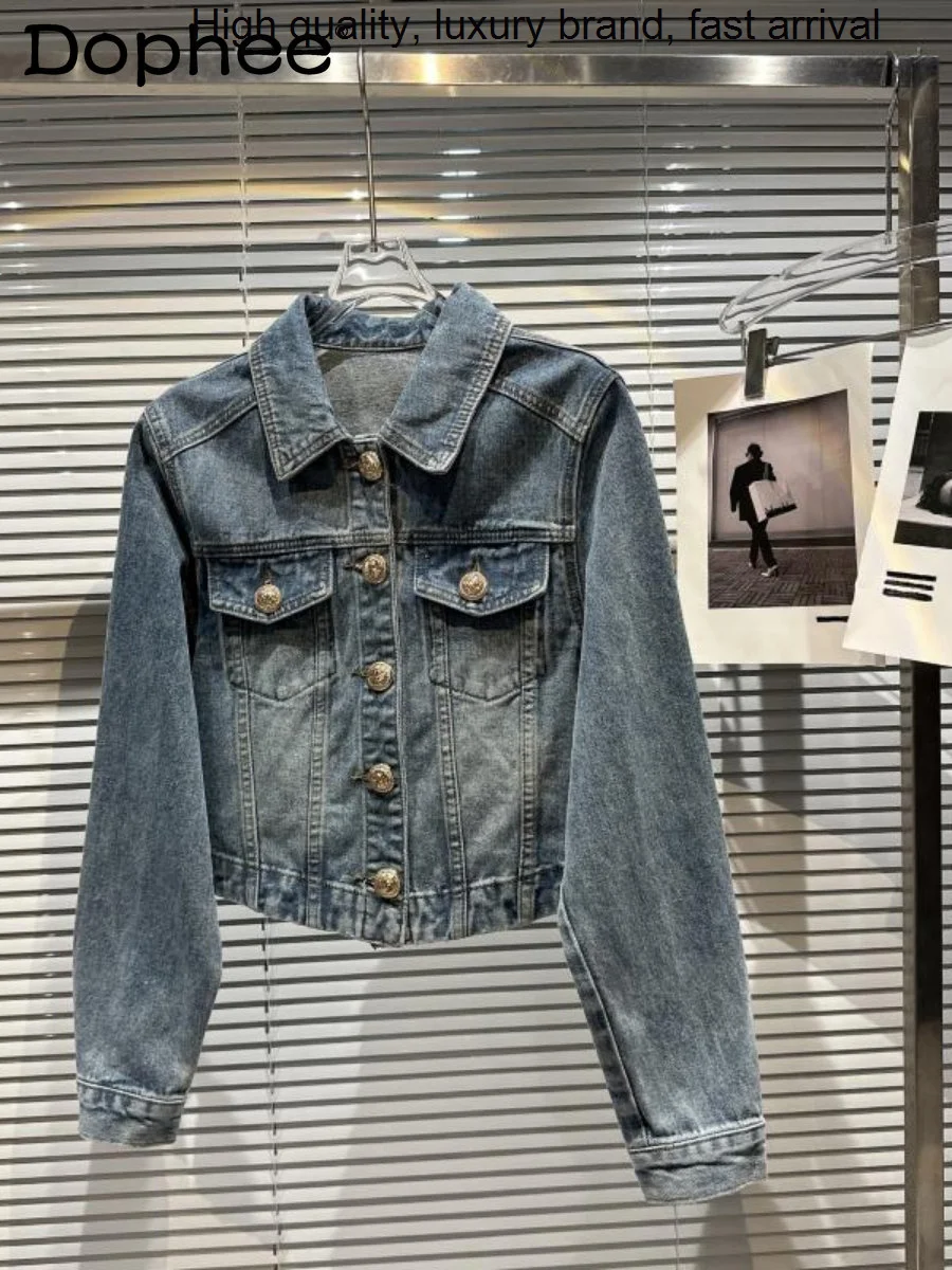 

Джинсовая куртка женская с длинным рукавом, уличная одежда из денима с эффектом потертости, верхняя одежда в стиле ретро, с металлической пряжкой, весна 2023