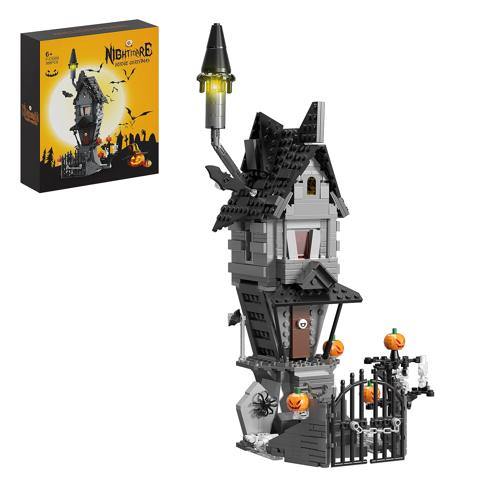 Bricklink Halloween Ideas Nightmareal Before Christmas Skeleton Figures Haunted House LED Set City Building Blocks Kid Toys Gift