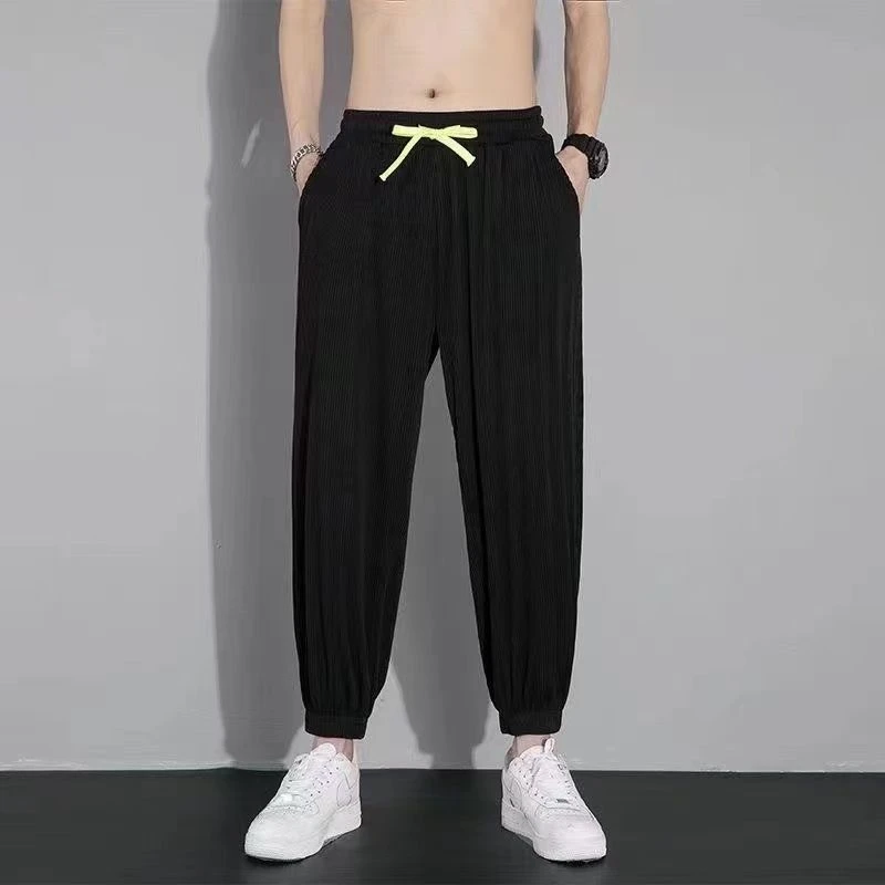 

Men's Summer Ice Silk Thin Loose Sports Harlan Cuffed Pants Breathable Qui Dry Casual Trousers High Elastici Slim Fit Nin...