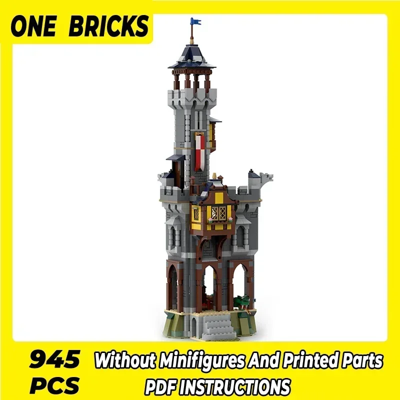 การวิเคราะห์ Moc อิฐปราสาทรุ่น Knight Commander's Tower Modular Building Blocks ของขวัญของเล่นเด็ก DIY ชุดประกอบ