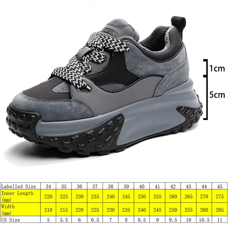 Fujin 6cm krowa prawdziwej skóry Chunky Sneaker zima jesień platforma trampki na koturnie kobiety pluszowe ciepłe ukryte pięty oddychające buty