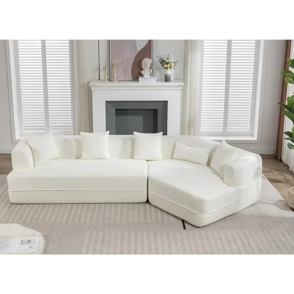 Sofa Modular Sectional, Modern Minimalist Sofa,128” Comfy Upholstered L Shaped Sofa with 5 Pillows,  Anti-Wrinkle Fabric Sofa