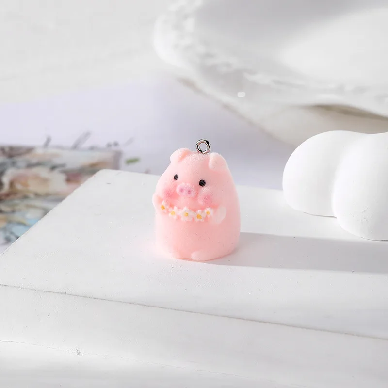 20pcs 3D Cute Flocking Resin piglet Charms Cartoon Doll Pendant For  Necklace earrings DIY crafts Jewelry Accessories
