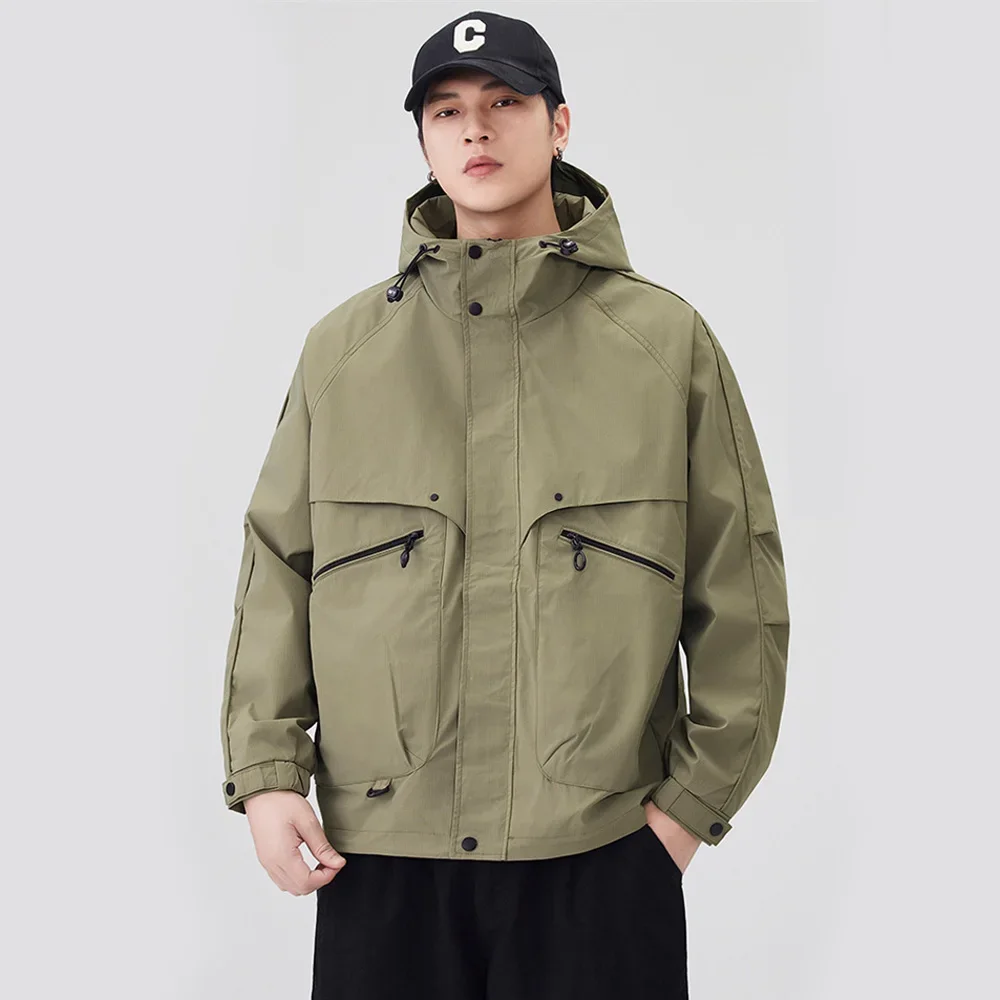 رجل Cityboy معطف ربيع الخريف الرجال في الهواء الطلق موضة فضفاضة عادية Techwear الرياضة مقنعين سترة البضائع سترة اسكواش ملابس خارجية