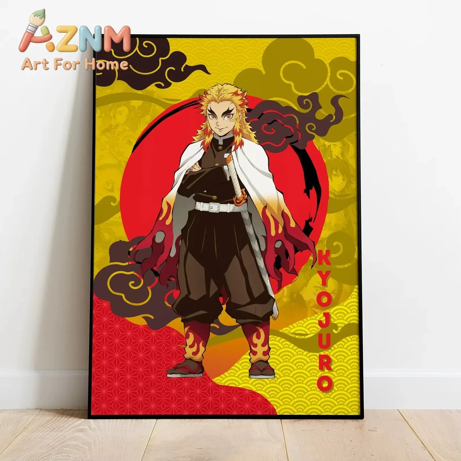 AZNM Demon Slayer Anime Canvas Wall Art Tanjiro Nezuko Zenitsu Giyu Rengoku Character Canvas Print Bedroom Decor Poster