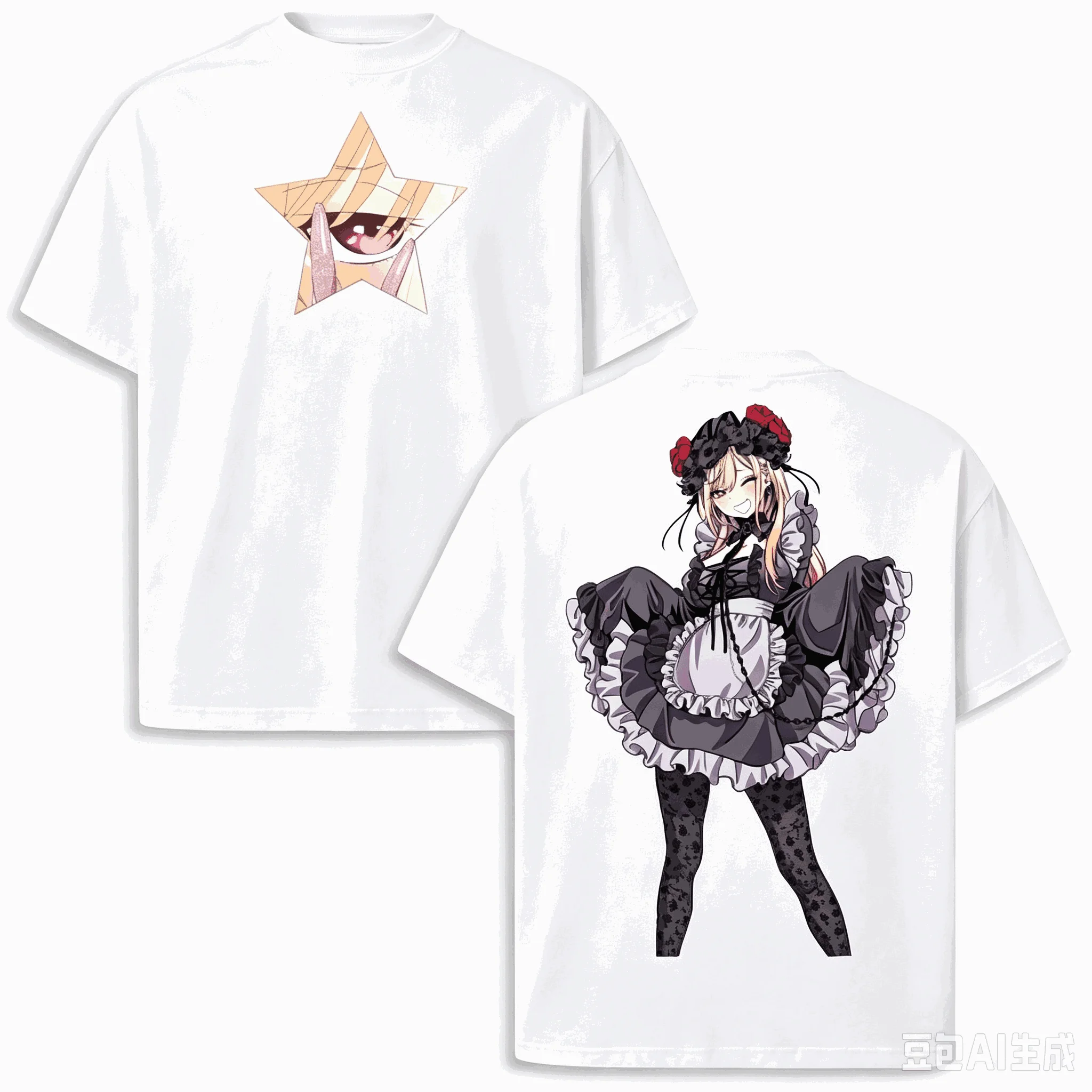 2026 Anime My Dress-Up Darling Marin Kitagawa Maid Cosplay Graphic T-Shirt Unisex Harajuku Round T-shirt Fashion Trendy Clothes
