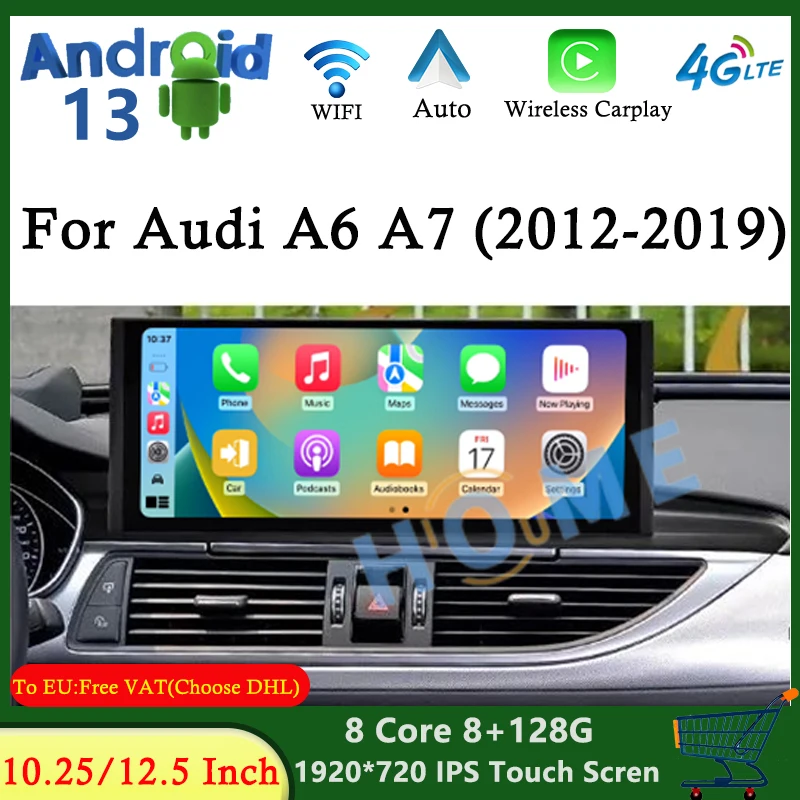 

Android 13 10.25" 12.5" Car Radio For Audi A6 A7 C7 2012 - 2019 Multimedia Player 4G LTE Carplay Head Unit Audio Stereo Auto DVD