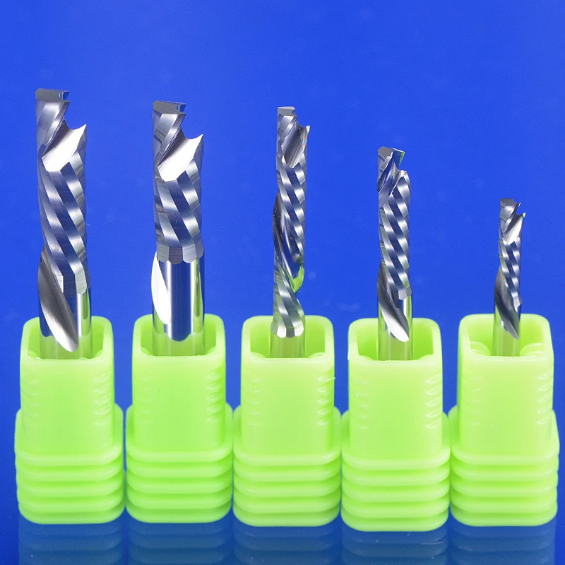 10Pcs 3.175 4 5 6 8 10mm AAA Class UP &DOWN Cut single one 1 Flute Spiral Carbide Mill Tool Cutters for CNC Router