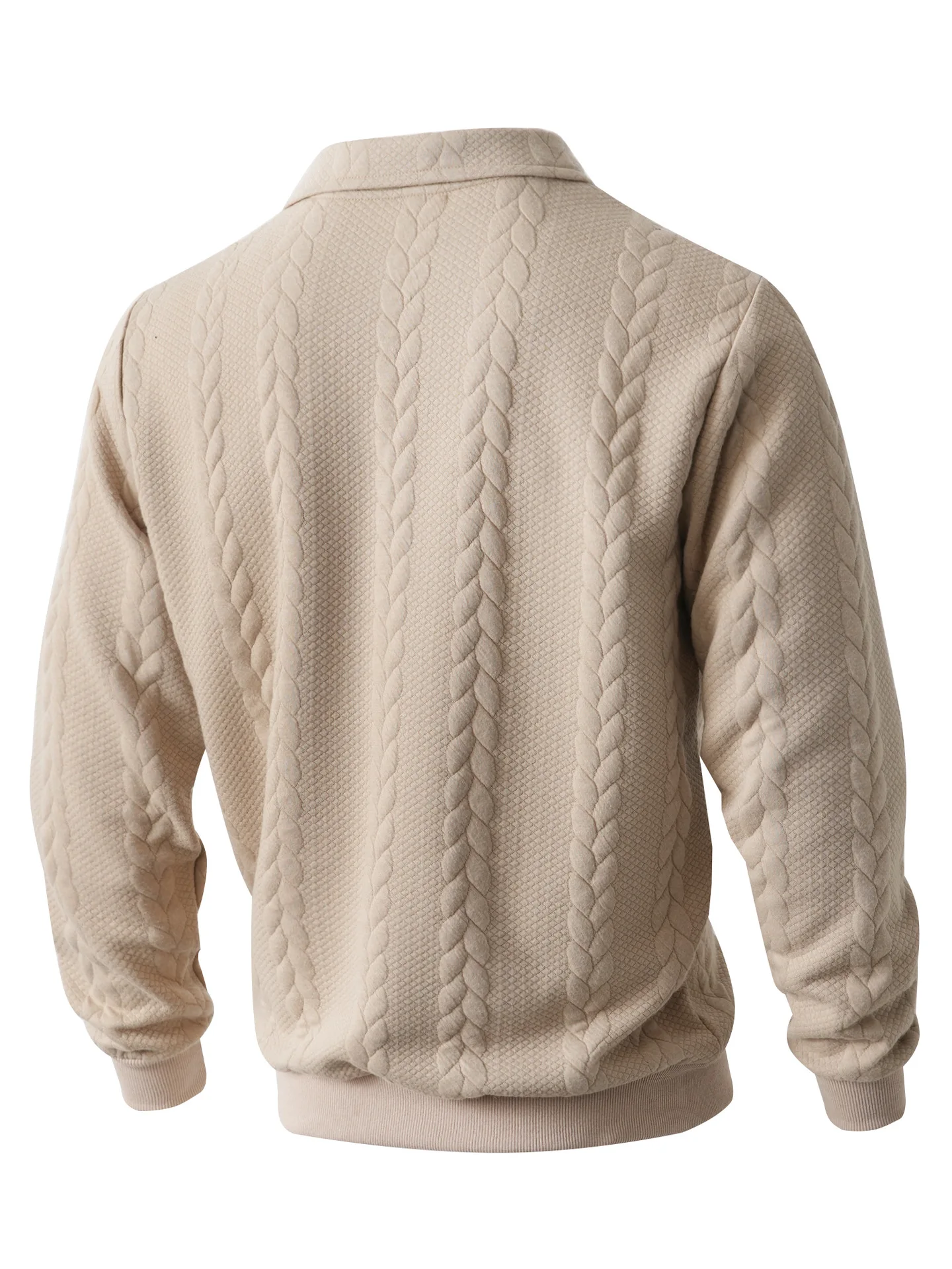 Mens Lapel Half Zip Sweatshirt Long Sleeve Cable Textured Pullover Relaxed Fit Tops For Daily Casual Autumn And Winter Dressing