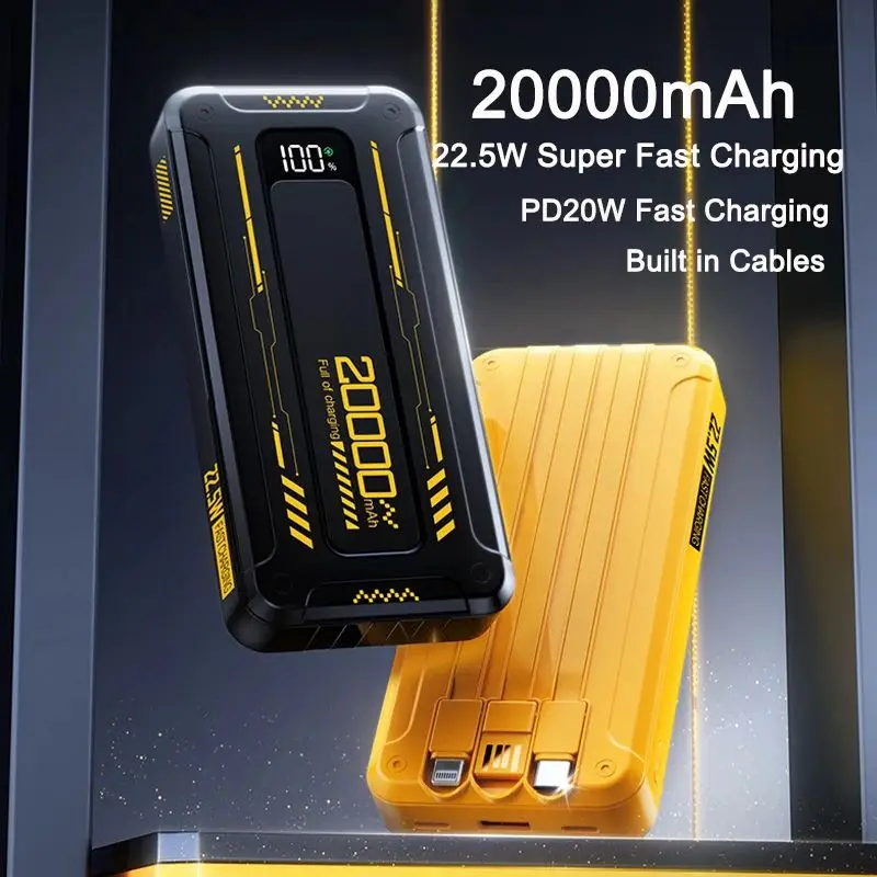 

Портативное внешнее зарядное устройство (Power Bank) на 20000 мАч с быстрой зарядкой, цифровым дисплеем и кабелями для смартфонов и планшетов