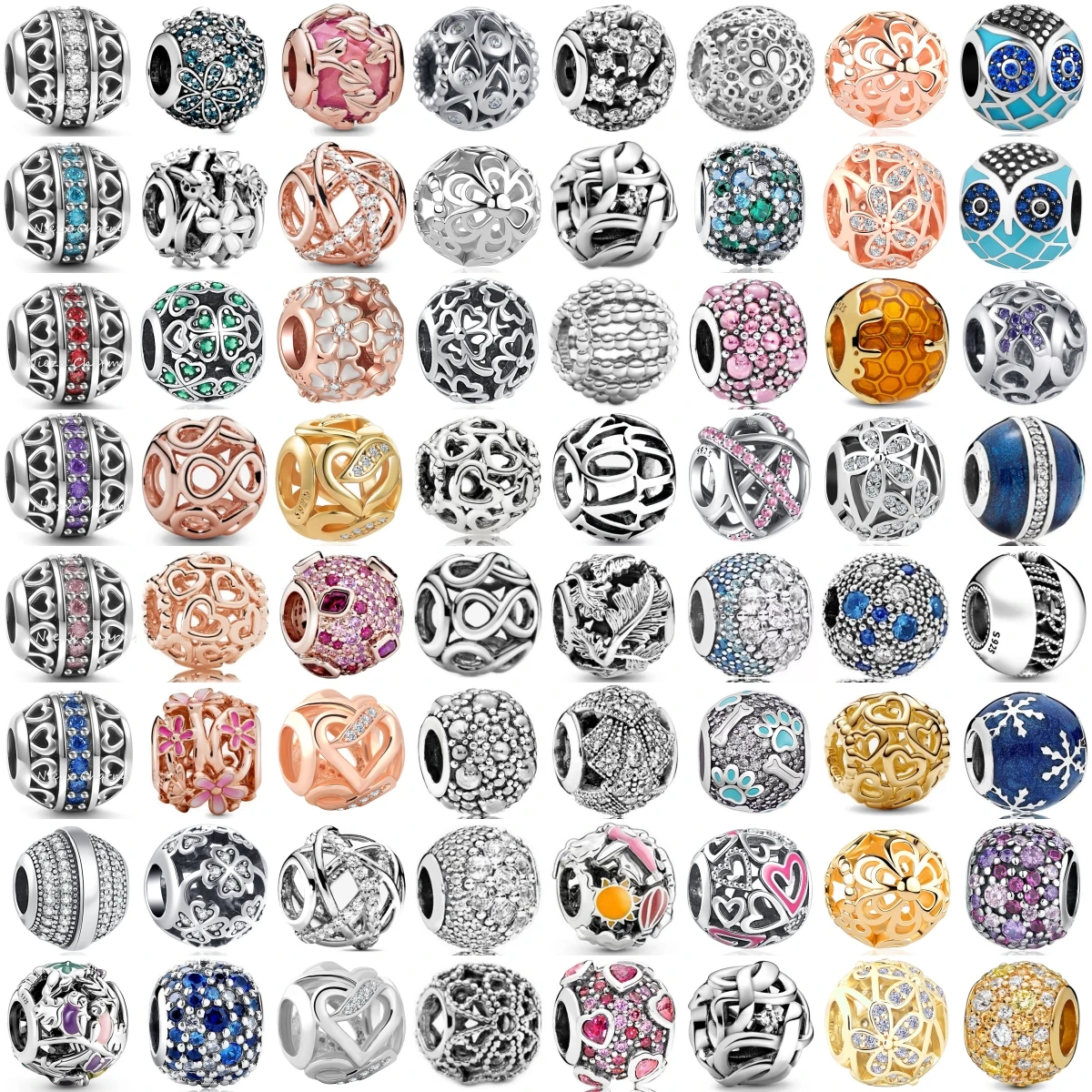 

925 Silver Carved Hollowed-out Flower Ball Snowflakes Paw Prints Owl Charms Beads Fit Original Bracelet DIY Trinkets Accessories