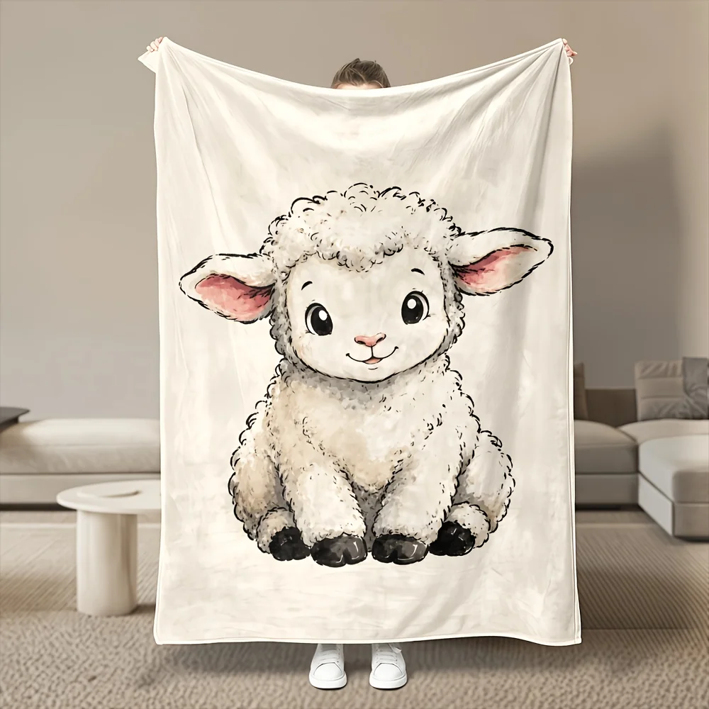 1pc Cartoon Lamb Flannel Blanket, Thickened Warmth And Soft Touch, Versatile All-Season Use, Multi-Size Option, 280GSM, Machine Washable, Great for Bedroom, Sofa, Bed, Home Decor, Office Nap, Dorm And Car, Winter Throw, Ideal Gift Choice