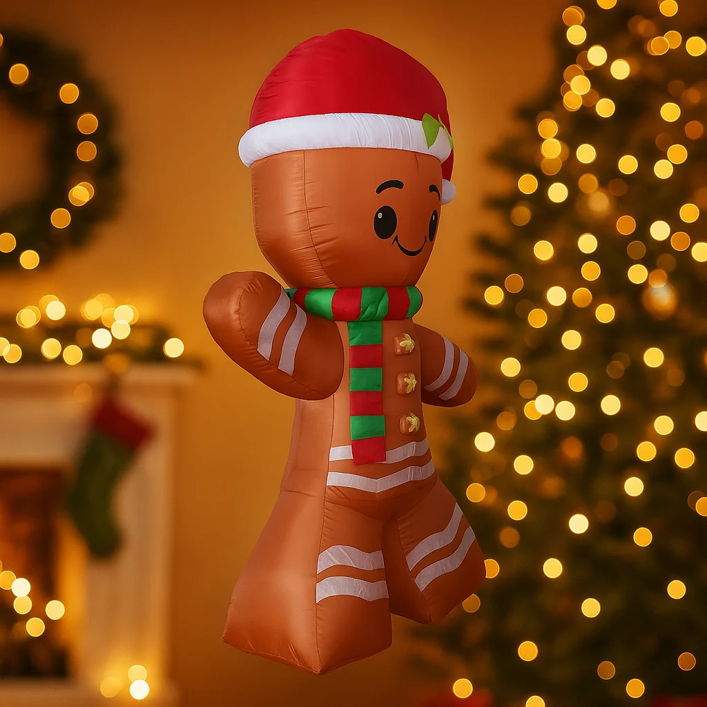 Jouet gonflable de noël de 7,8 pieds, bonhomme en pain d'épice, ornement, cadeau de vacances, décoration de cour de noël LED, décoration de maison du père noël