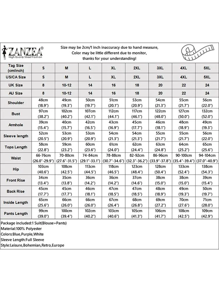 2024 Autumn Tracksuits Women OL Work Pant Sets ZANZEA 2PCS Fashion Long Sleeve Blouse Trousers Suit Casual Printed Matching Sets