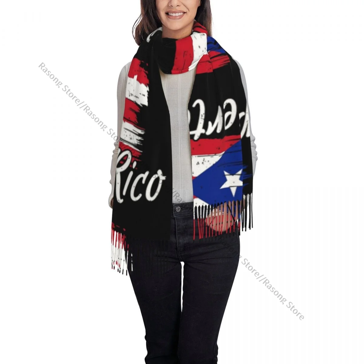 Autumn Winter Warm Scarves Puerto Rico Flag Fashion Shawl Tassel Scarves Wrap Neck Headband Hijabs Stole