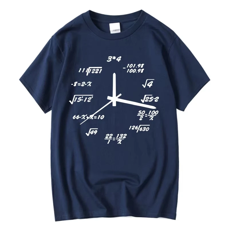 Men's T-shirt Cotton Casual Funny Math Clock Print Summer Loose O-neck T Shirt for Men Short Sleeve T-shirt Male Tops