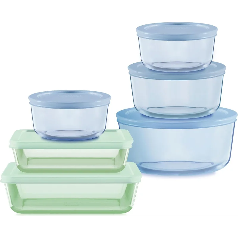 Colors (6-Pack, Full Set) Tinted Glass Food Storage Container Set, Snug Fit Non-Toxic Plastic BPA-Free Lids, Freezer