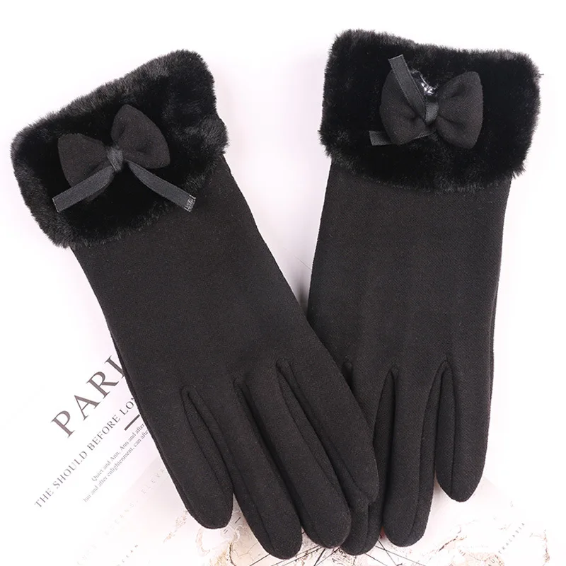 Cute Bow-Knot Glove Fashion Girl Winter Thicken Warm Mittens Women Driving Keep Warm Hand Youth Female Touch Screen Gloves