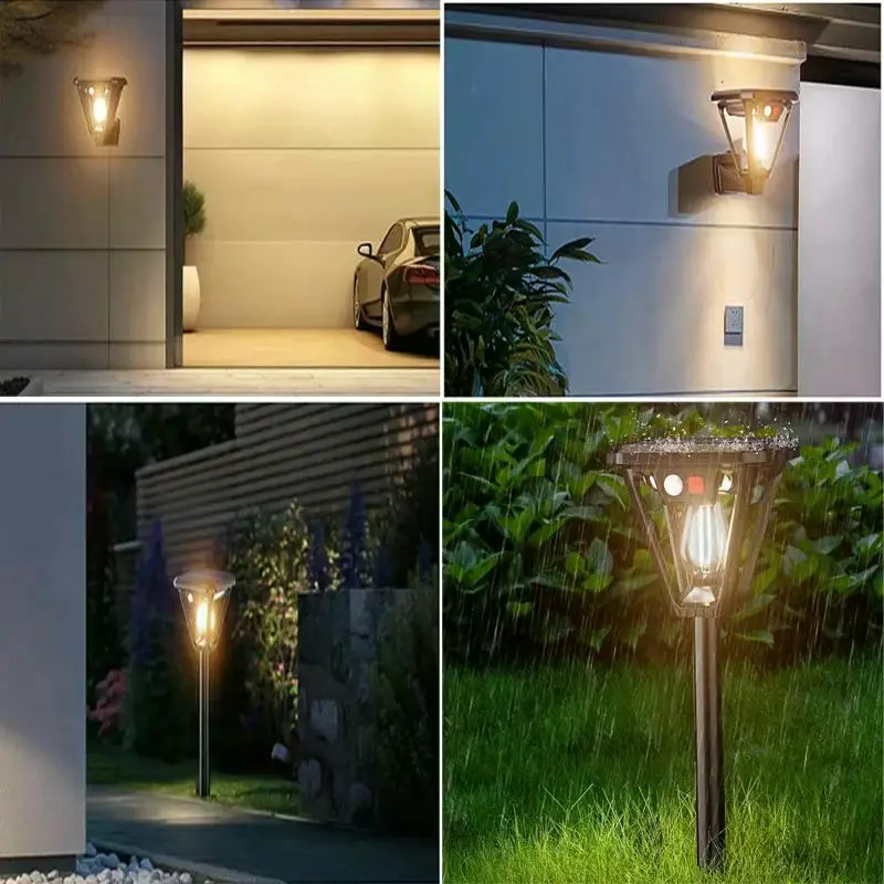 E2 1-2PCS Solar Light Outdoor 2 IN 1 LED Tungsten Light Bulb Motion Sensor Solar Wall Lamp for Garden Decoration Lawn Camping