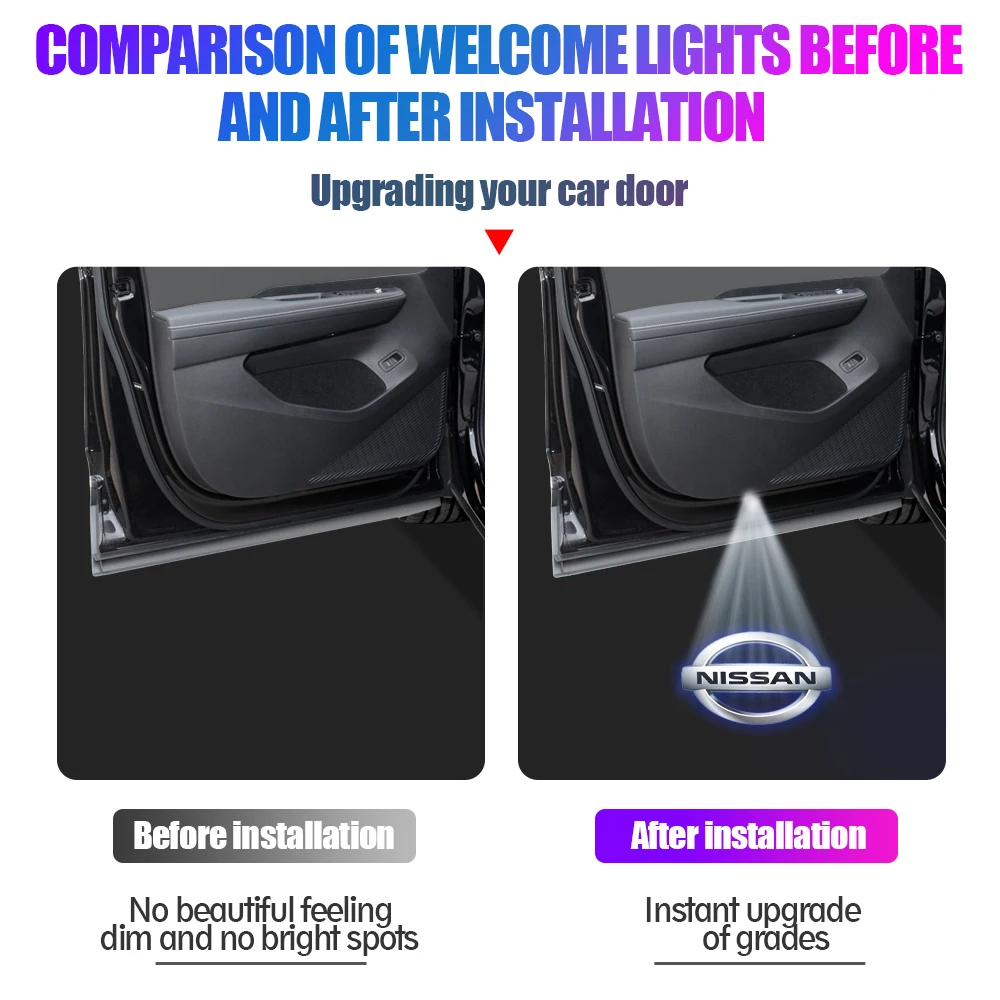 2/4PCS LED Car Door Welcome Lights 3D Laser Projector Lamp Auto Decoration Accessorie For Nissan Altima AMADAR TITAN Pathfinder