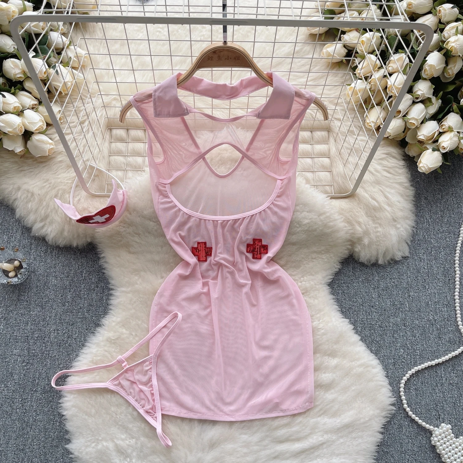 Sexy Pink Cosplay Nurse Uniform Erotic Lingerie Babydoll Dress Roleplay Nurse Outfits Flirting Underwear Women Clothes Costume w