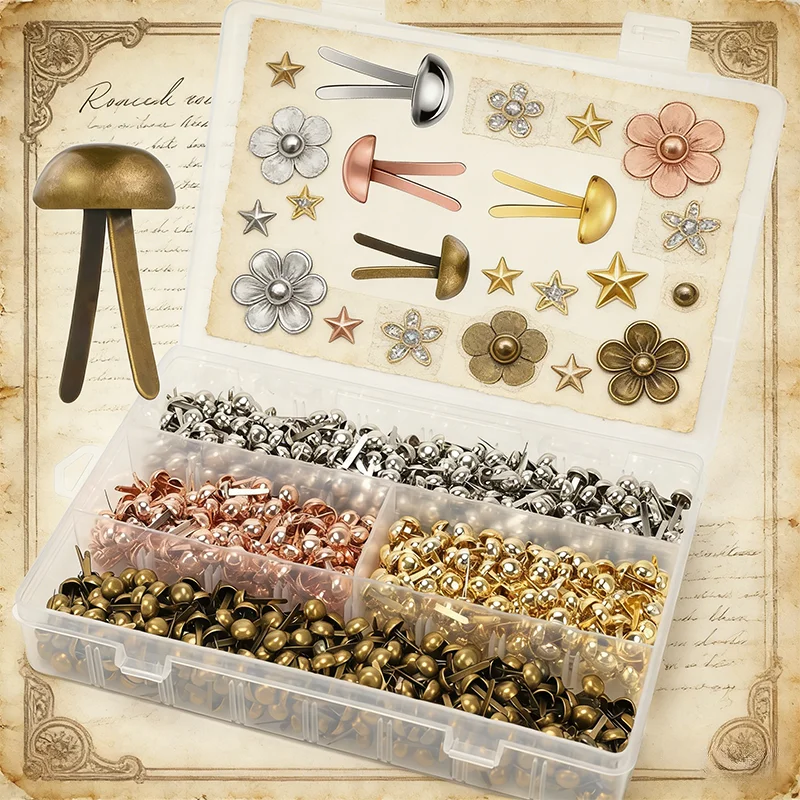 400Pcs Metal Round Head Brads, 4 Colors Paper Fasteners Rivets for DIY Craft Scrapbooking Card Making