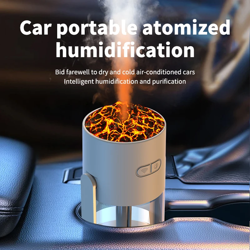 New Creative Portable Desktop Car Humidifier Mini Air Purifier Simulation Of The Flame Seven Color Atmosphere Light Humidifier