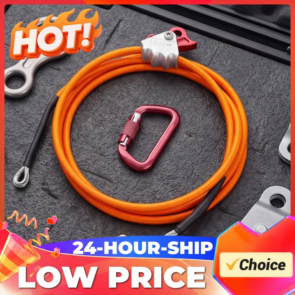 1/2In X 10ft Climbing Positioning Lanyard Kit with Triple Lock Carabiner Adjustable Positioning Rope Climbing Tree Equipment