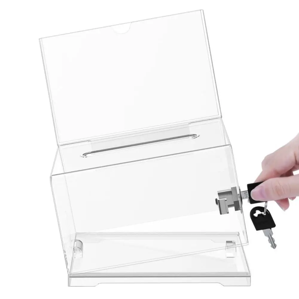 

With Lock Acrylic Donation Box Voting Charity Transparent Portable Ballot Box Sign Holder Clear Suggestion Box Voting Case