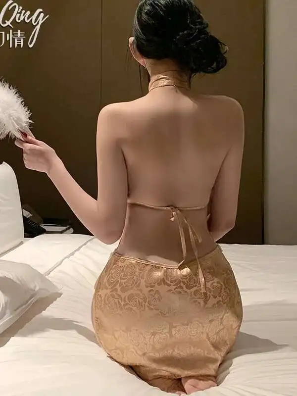 Ancient Costume Sexy Female Hollow Out Backpack Hip Sleeping Ancient dress elegant sweet mini dress gold sweet korean tops CVQ3