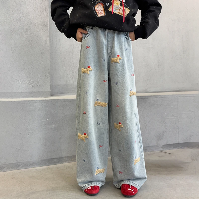 Girls' pants spring jeans spring clothes super beautiful girls' casual pants girls' unique and beautiful