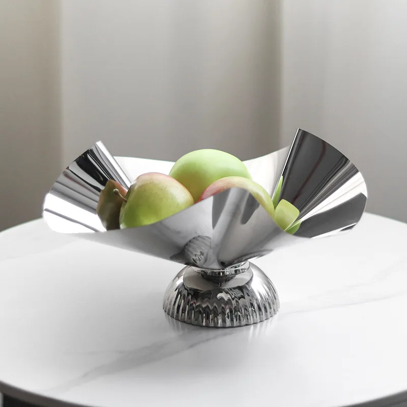 Modern Art Petal Pleated Stainless Steel Tableware, Fruit Plates, Bread Plates, Food Storage Trays, Living Room Decorations