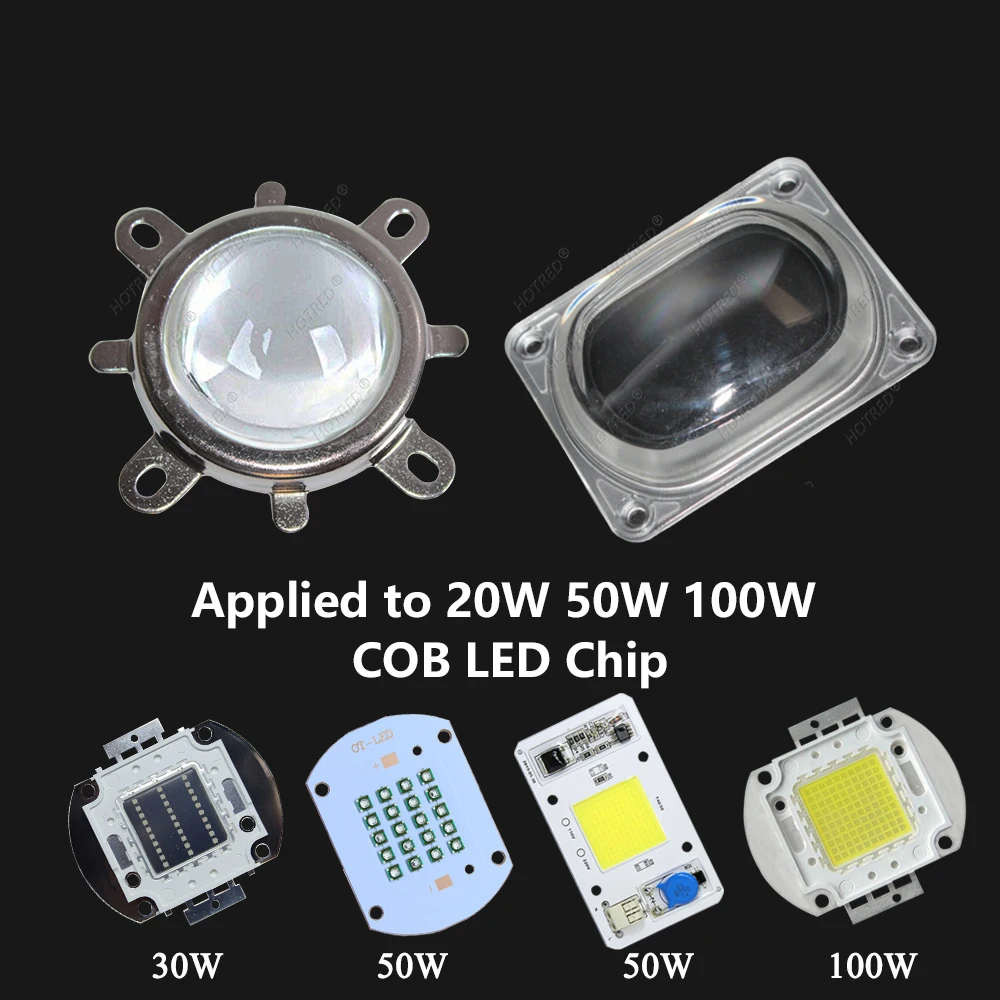 LED Lens Reflector For 20W 30W 50W 100W COB Chips Optical Glass 44mm 60/120Degree PC 220V Cover Lamp Waterproof Street Light DIY