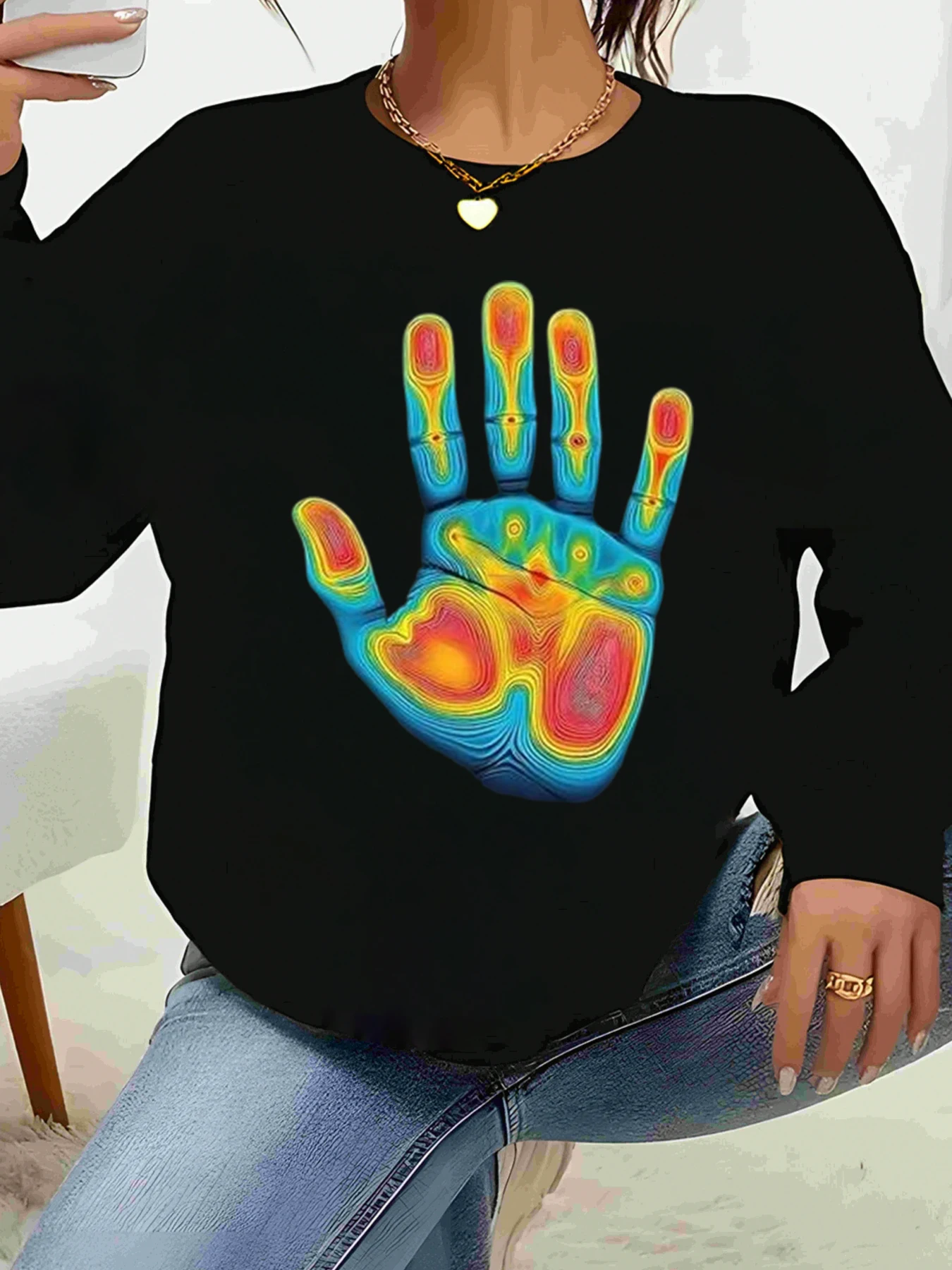 Bluza z długim rękawem z nadrukiem termicznym, damska, na Halloween, odzież codzienna