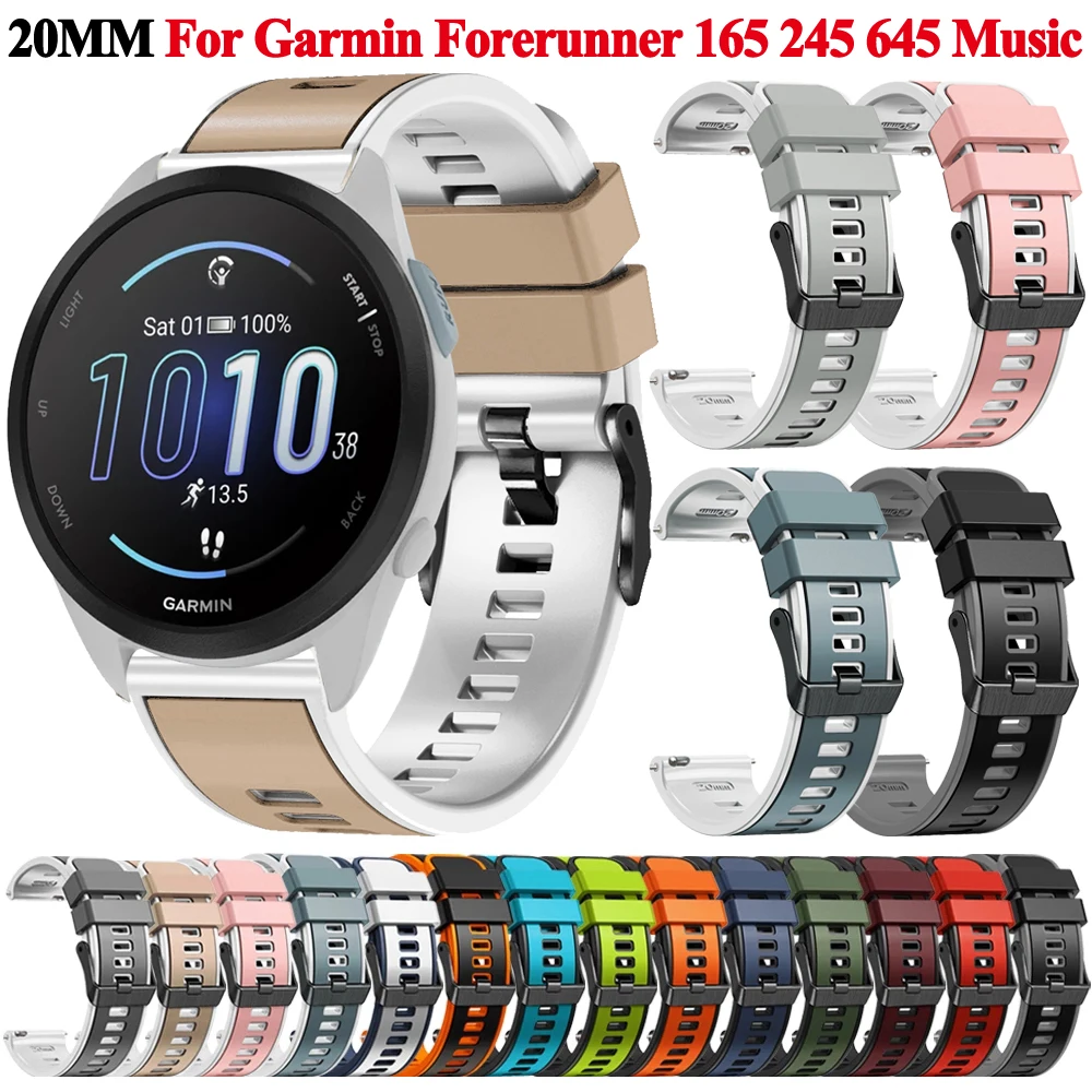 สายนาฬิกา20มม. สำหรับ Garmin Forerunner 165 645 245 55 venu SQ 2สายรัดข้อมืออัจฉริยะสายนาฬิกาข้อมือเปลี่ยนอุปกรณ์เสริม