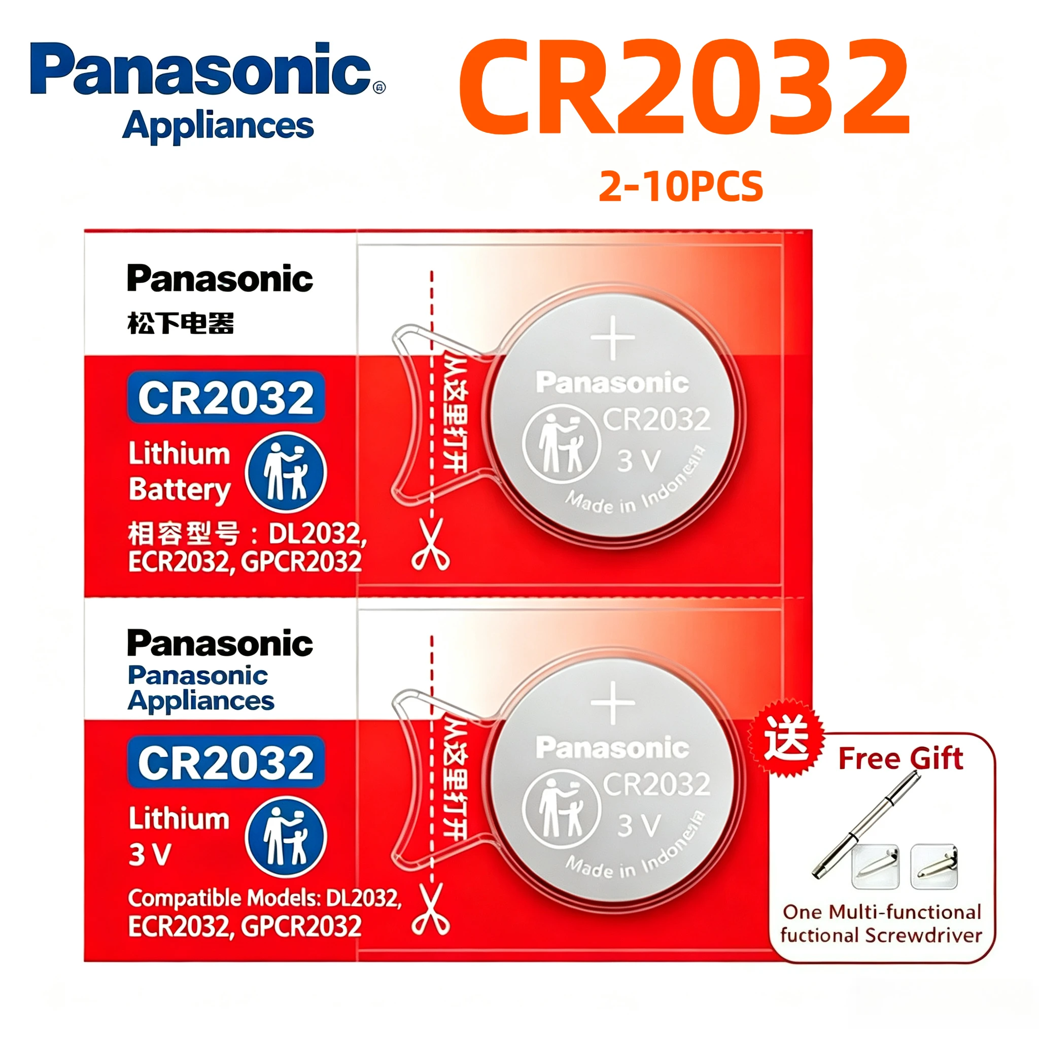 2-10pcs 100% Original Panasonic CR2032 3V Lithium Battery for Watch Calculator Remote Control Toys Button Coins Cell