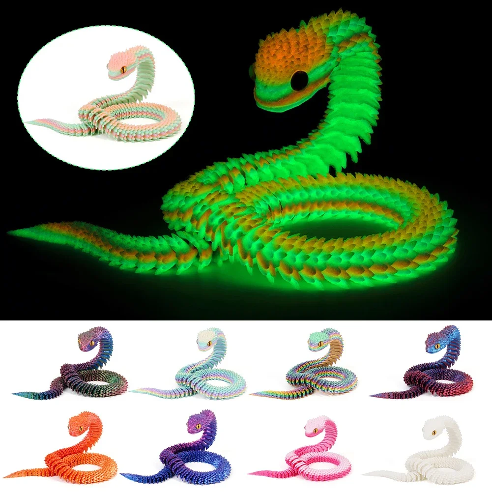 Serpiente impresa en 3D, articulación móvil luminosa, estatuilla de serpiente de simulación, decoración creativa de escritorio para el hogar y la Oficina, regalos artesanales de Año Nuevo