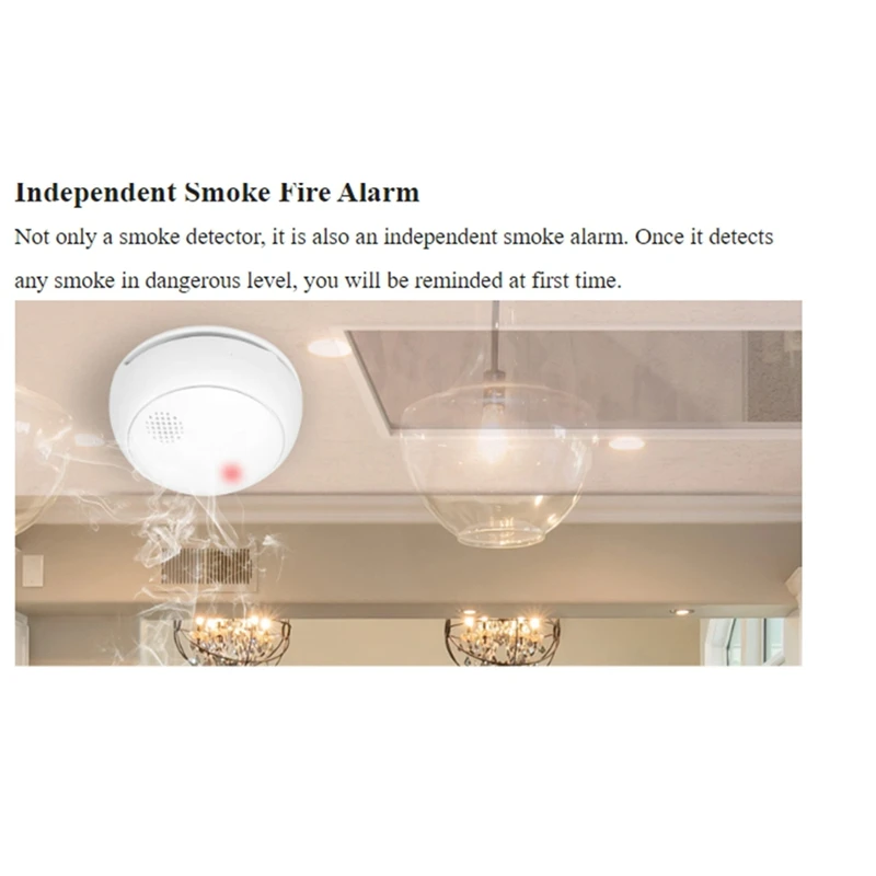 Zigbee Detector de humo inalámbrico inteligente, alarma de sonido de 85Db, Sensor de sirena, protección de seguridad, alerta de incendios para cocina y hogar