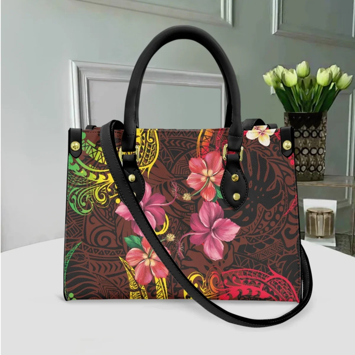 Luxo havaiano Hibiscus Design Messenger Bag, Tendência Polinésia Clássica, Bolsa de Moda, Grande Capacidade, Alta Qualidade, Totes Pequenos