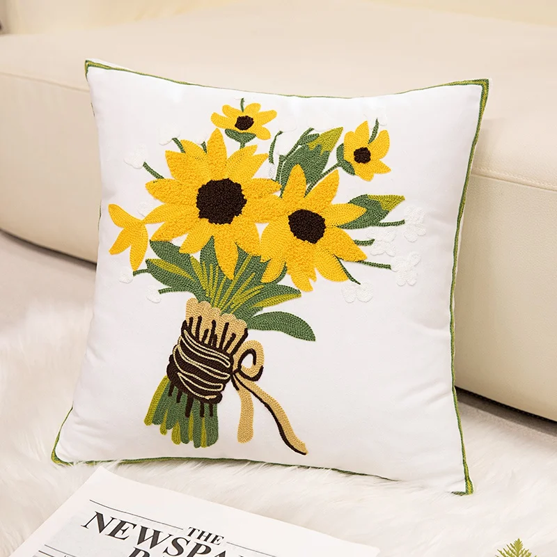 Oreiller en peluche pour maison rurale, 45CM, tournesol, tulipe, tortues, feuilles, Bouquet, sieste douce, coussin de canapé, Style pastoral, cadeaux de fête