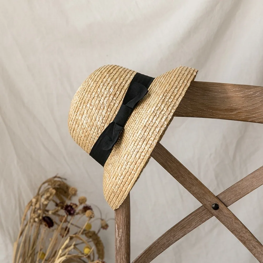 High-Density Weave Wheat Straw Cloche Grosgrain Ribbon Trim Retainable Shape French Style Sun Hat Breathable