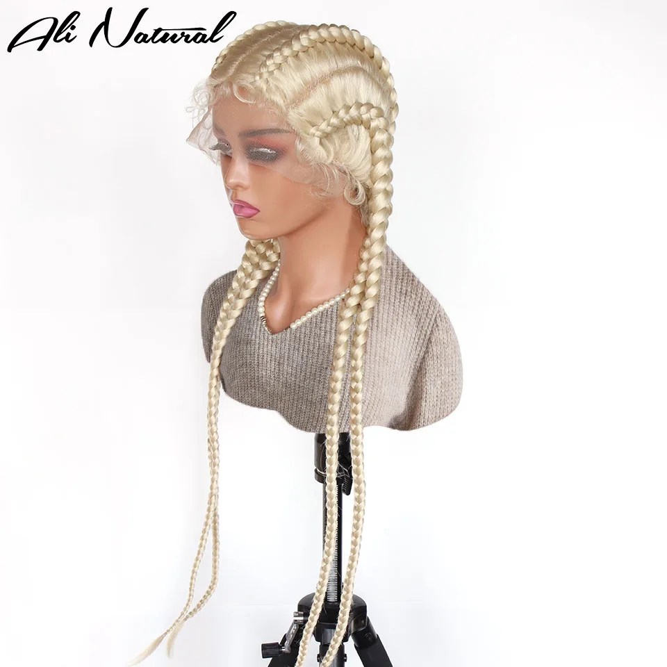 Synthetic Lace Topline Braids Wigs Dutch Box Braided 360 Lace Frontal Wig 613 Honey Blonde 4 Braids Wig