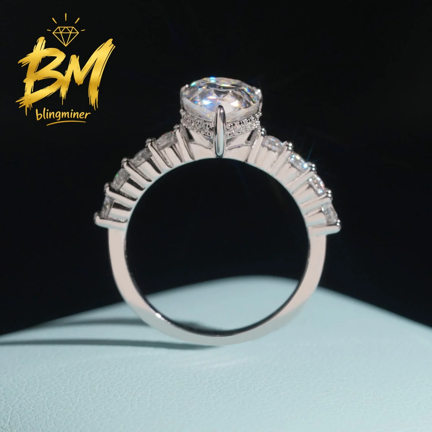 Blingminer Pear Cut 7*11mm 3ct VVS Moissanite Rings Engagement Wedding Women S925 Silver Finger Jewelry Pass Diamonds GRA
